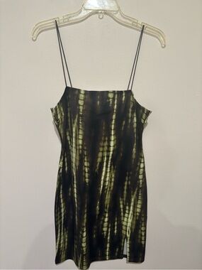 Spaghetti Strap Tie-Dye Mini Dress in Olive Black size medium